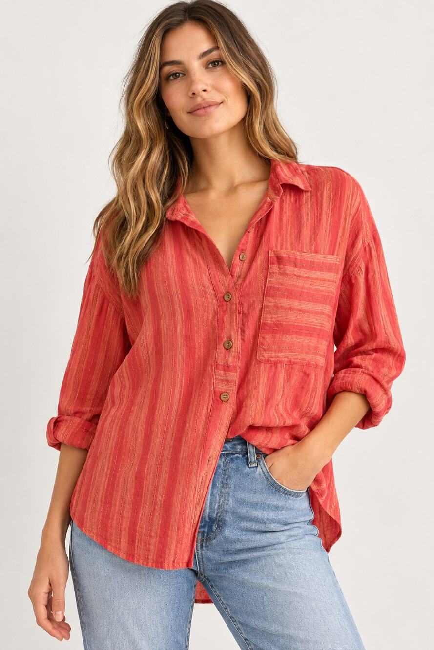 Free People Summer Breeze Stripe Top Coral Combo NWT